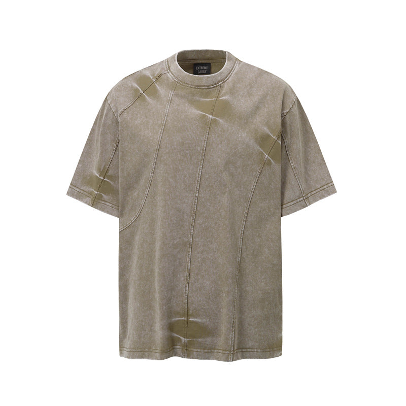 Camisas Retros Vintage Washed Old Spliced T-Shirt Short Sleeve