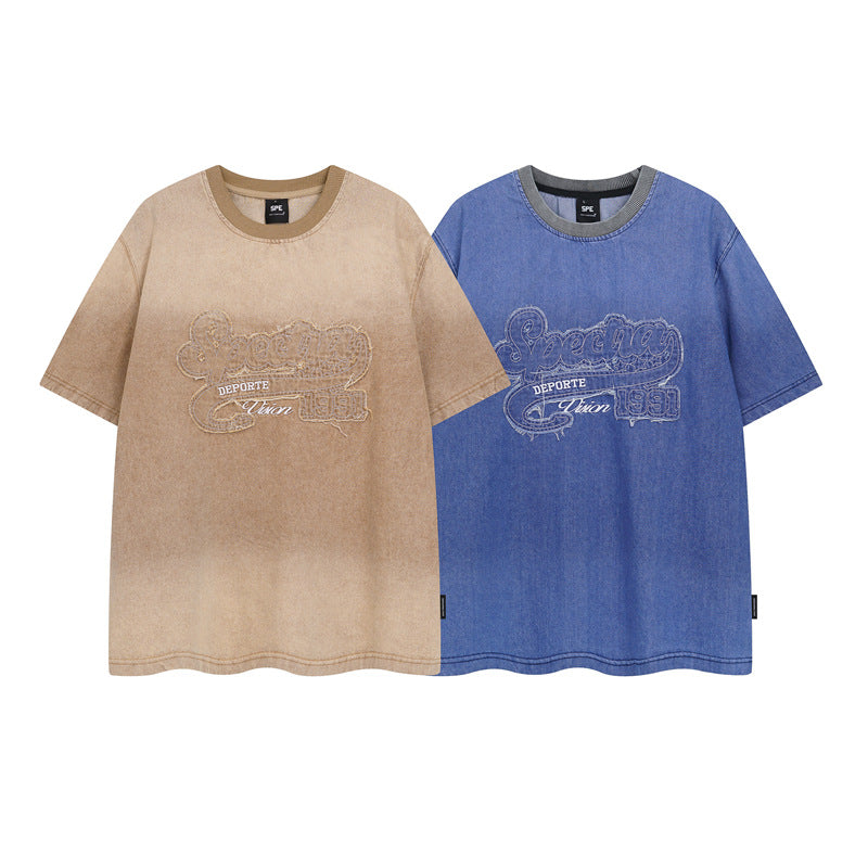 Y2K mens shirt old washed short sleeve T-shirt oversize