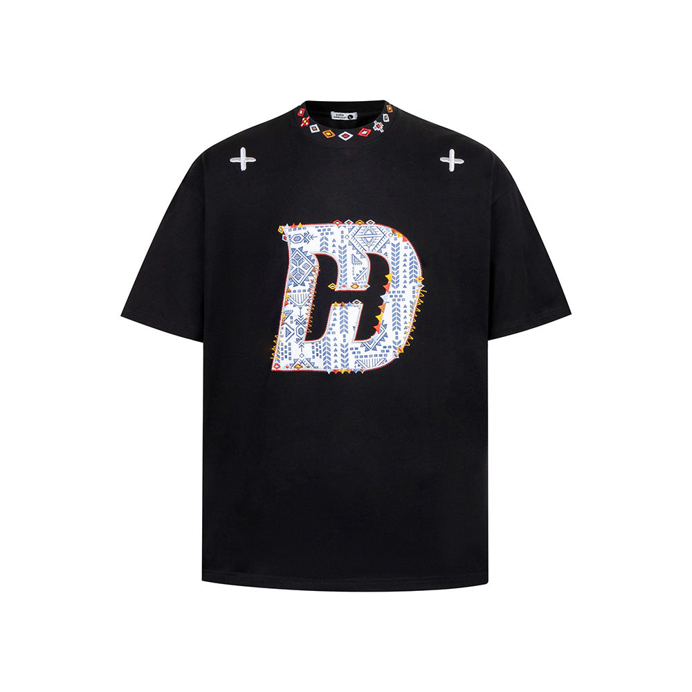 Vintage Usa Shirt Vintage Embroidery Crew Neck Short Sleeve T-Shirt