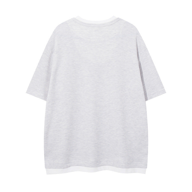 Y2K Mens ShirtT Casual Loose Waffle Crew Neck