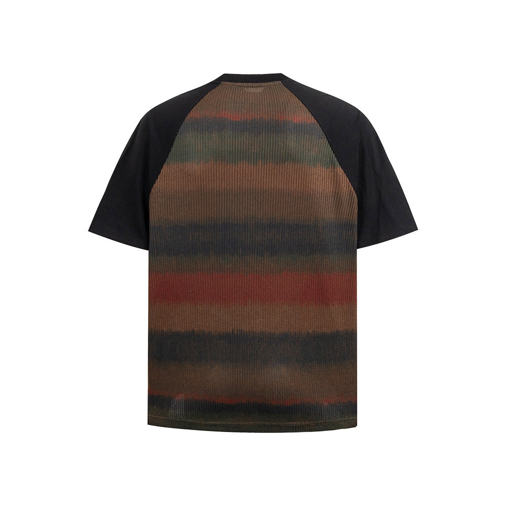 Vintage Usa Shirt Striped Knitted Short Sleeve Retro T-Shirt