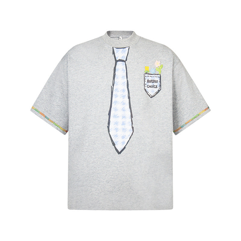 Stone Wash T shirt Vintage Crayon Graffiti Tie Short Sleeve T-Shirt Summer Loose Casual Top