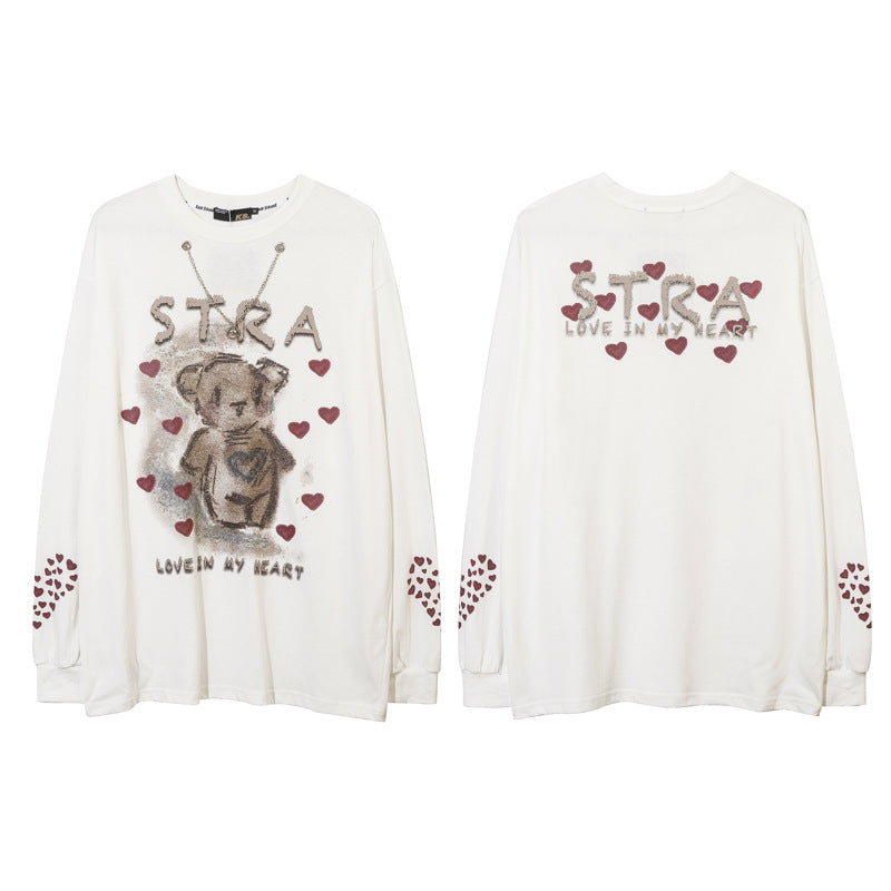 Vintage T Shirts Hip Hop Vintage Bear Print Long Sleeve T-Shirt oversize