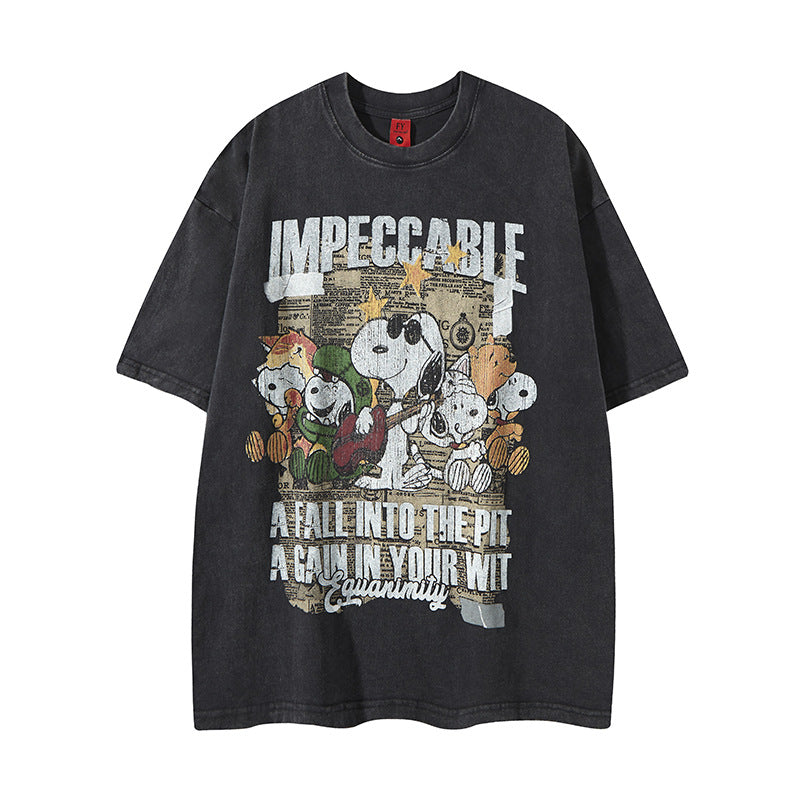 New York Hip Hop Style Summer Old Figure Print Short Sleeve T-Shirt