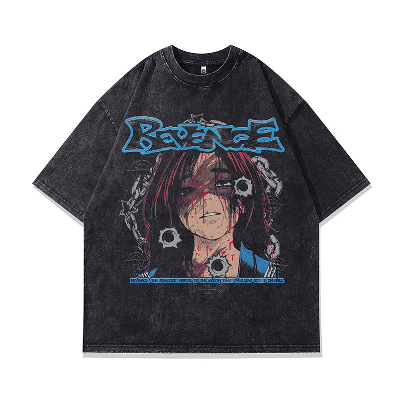 Ropa Vintage Hombre Vintage Washed Cartoon Print Short Sleeve T-Shirt