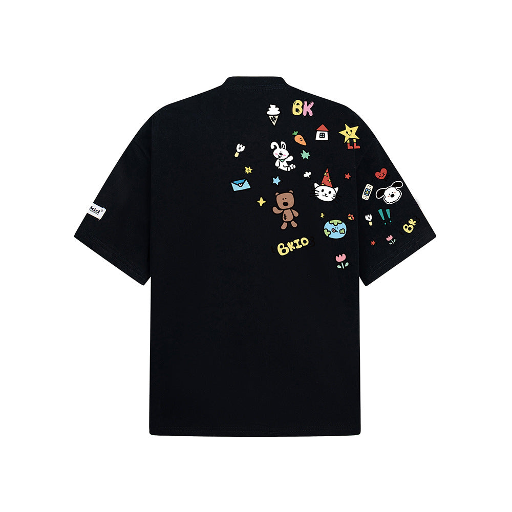 Nostalgia T Shirts Graffiti Hand Painted Flower Short Sleeve T-Shirt Loose Casual Top