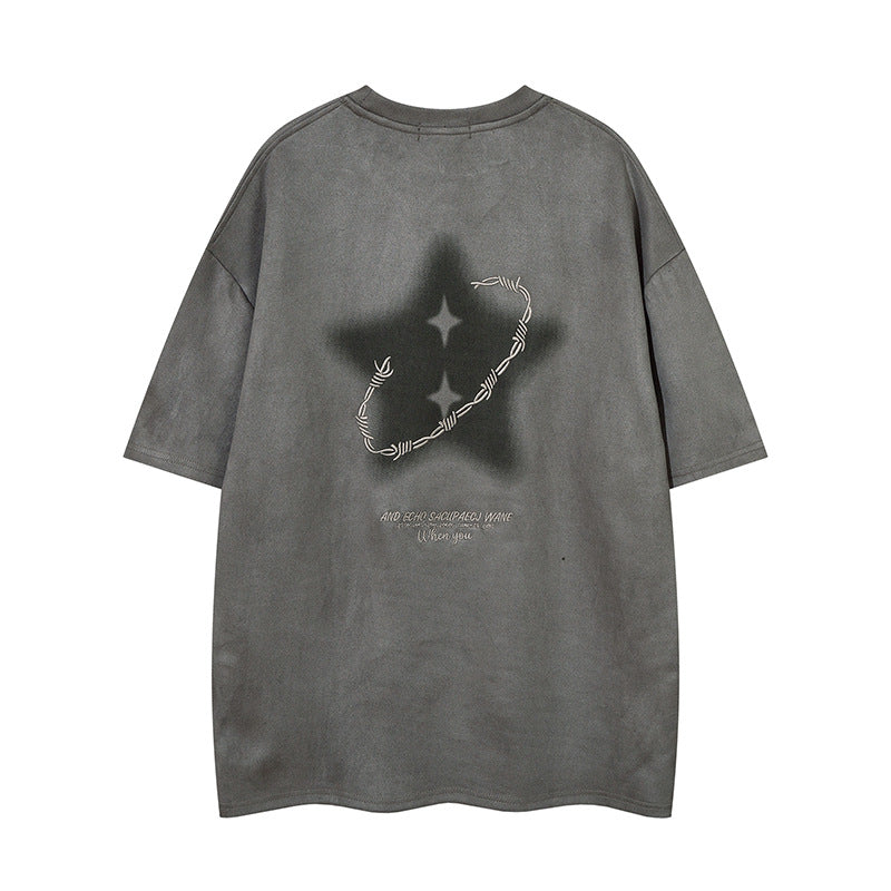 1990 Fashion T-Shirt Vintage Pentagram Embroidered Short Sleeve T-Shirt