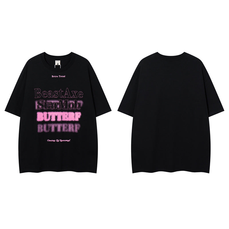 Y2K mens shirt summer loose round neck loose short sleeves
