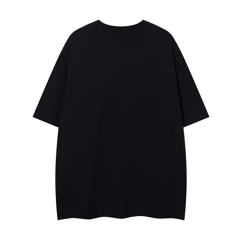 Y2K mens shirt embroidered letter round neck short-sleeved shirt