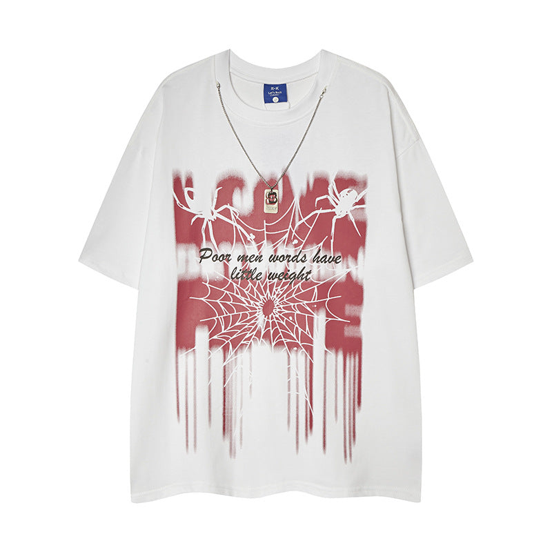 Nyc T Shirt Graffiti Print Necklace Short Sleeve T-Shirt Hip Hop Loose Top