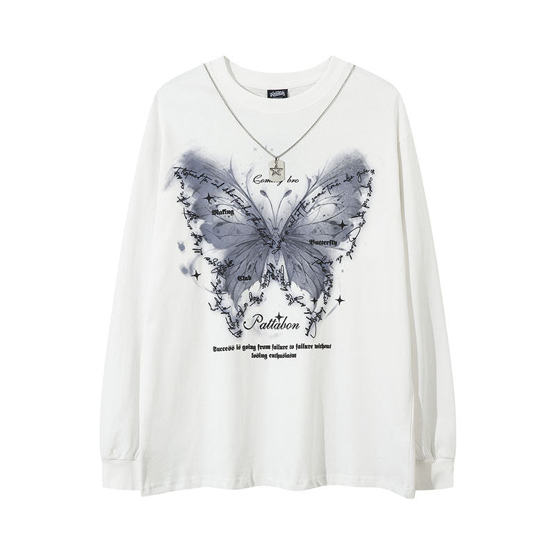 Marcas De Streetwear Butterfly Print Long Sleeve T-Shirt oversize