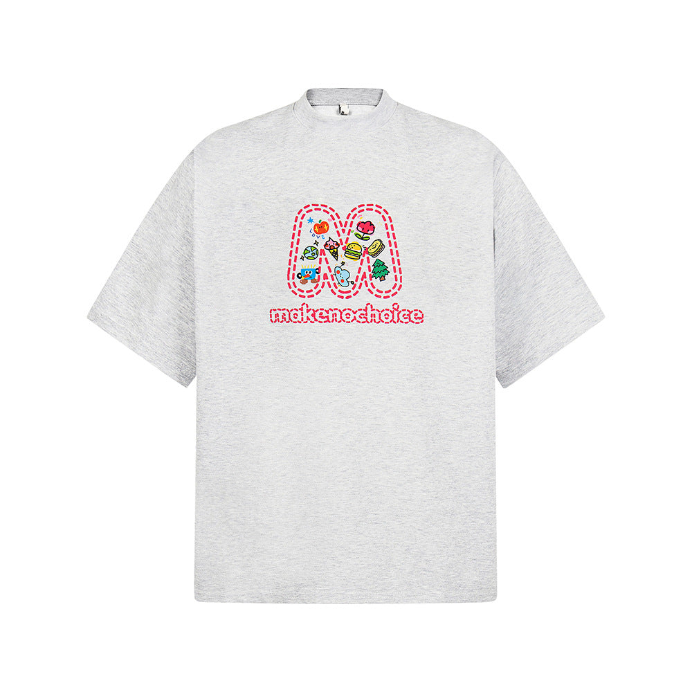 Nostalgia T Shirts Vintage Burger Letter Pattern Loose Short Sleeve T-Shirt
