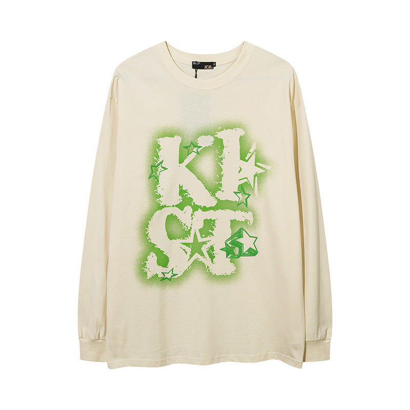 Vintage T Shirts Hip Hop Letter Print Loose Casual Long Sleeve T-Shirt