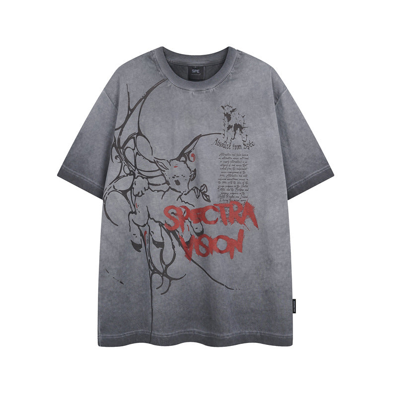 Y2K mens shirt washed tie-dye spray-painted retro round neck short sleeve T