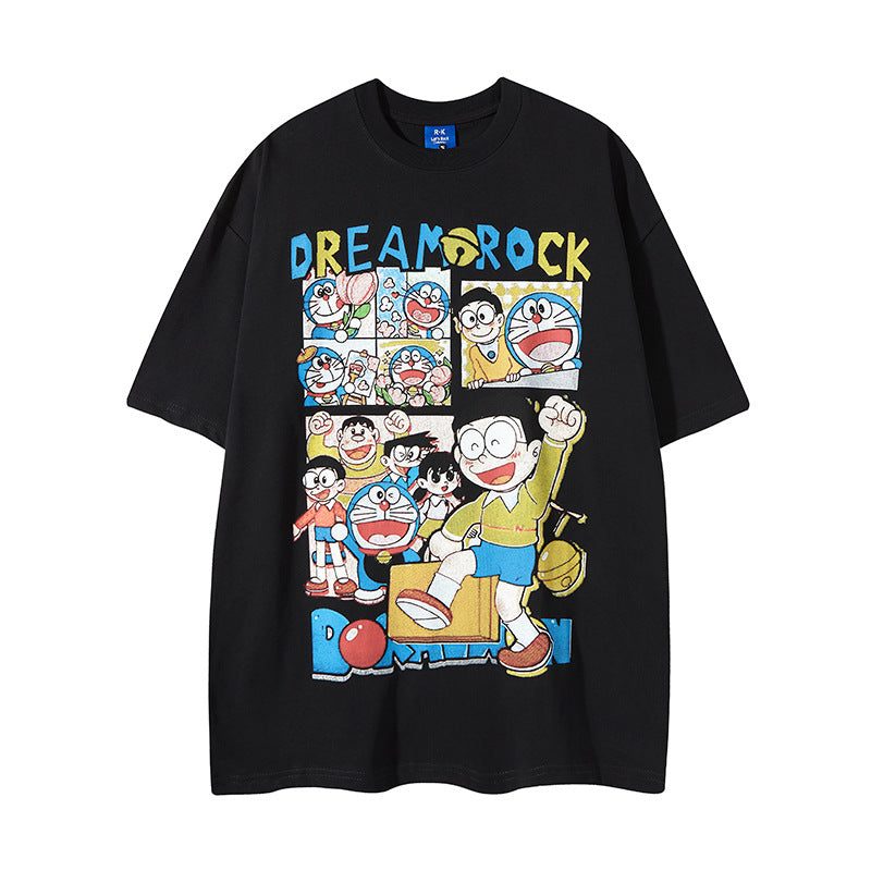Nyc 1990 Shirt Vintage Cartoon Printed Robot Cat Short Sleeve T-Shirt Oversize Top