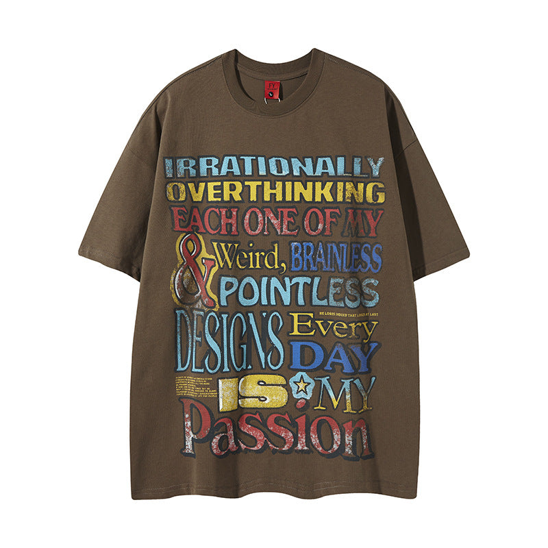 New York Hip Hop Style Alphabet Print Short Sleeve T-Shirt Loose