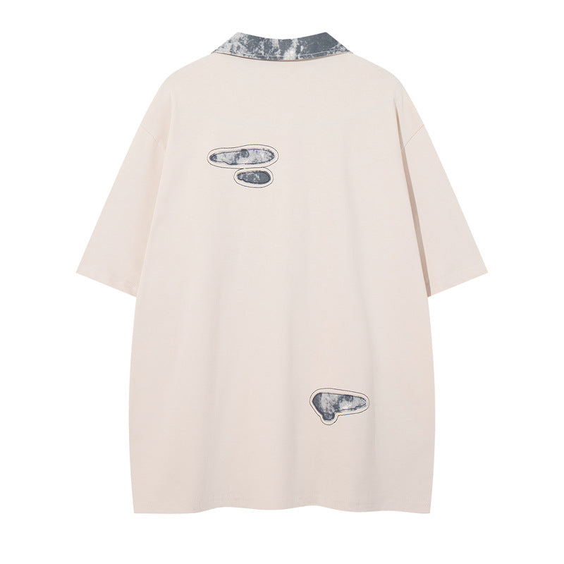 Y2K mens shirt retro lapel butterfly design printed casual loose men's T-shirt