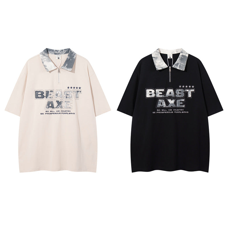 Y2K mens shirt retro lapel butterfly design printed casual loose men's T-shirt