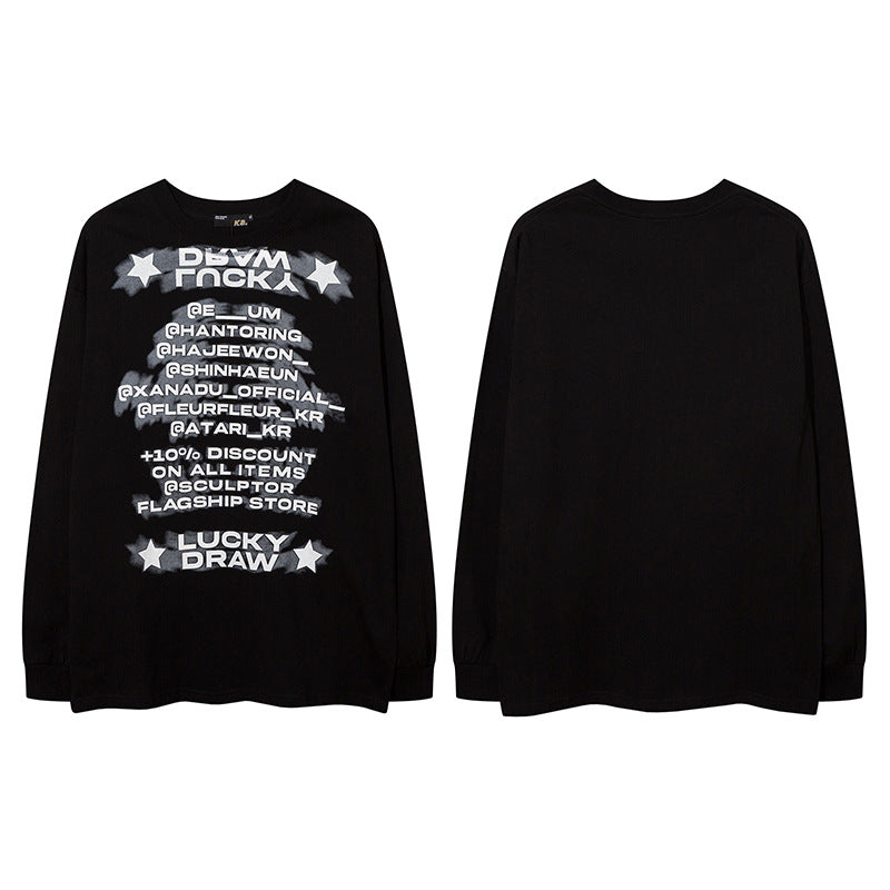 Vintage T Shirts Hip Hop Alphabet Print Long Sleeve T-Shirt Autumn Loose