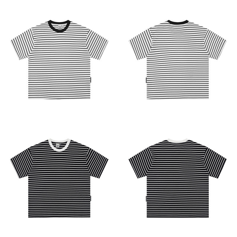 Hip Hop Shirts For Boys Black & White Striped Short Sleeve T-Shirt