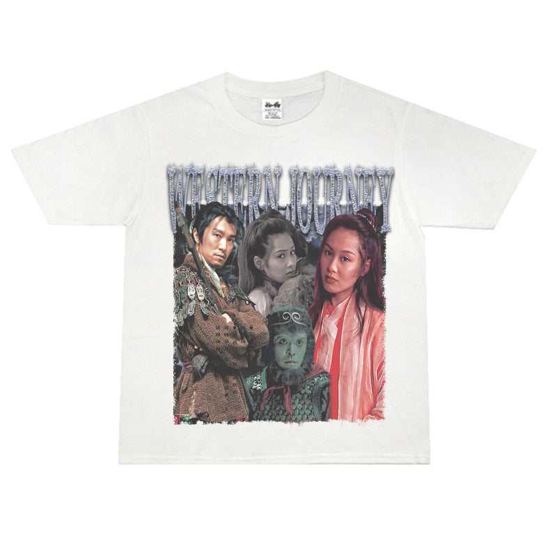 Film Star T Shirt Movie Westward Journey Stephen Chow Trendy Pure Cotton Short Sleeve Loose T-shirt