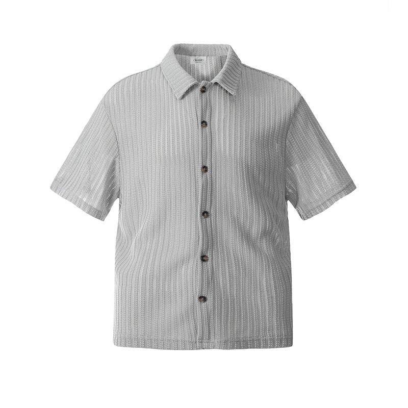 Hip Hop Shirts For Boys Short Sleeve Hollow Polo Shirt Summer Loose Cardigan Shirt