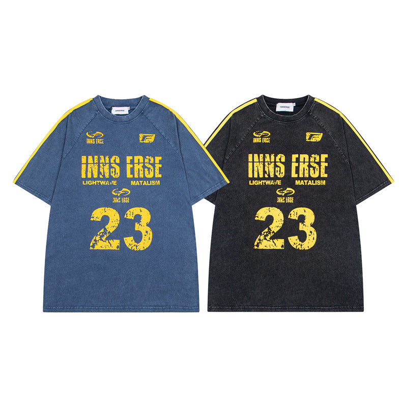 Y2K mens shirt vintage loose short sleeve t-shirt street