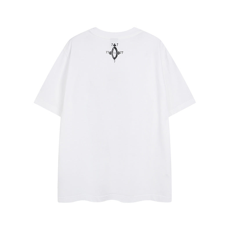 Y2K mens shirt loose casual round neck half sleeve top