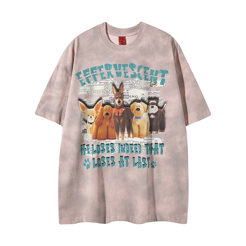 New York Hip Hop Style Vintage Cartoon Anime Print Short Sleeve T-Shirt