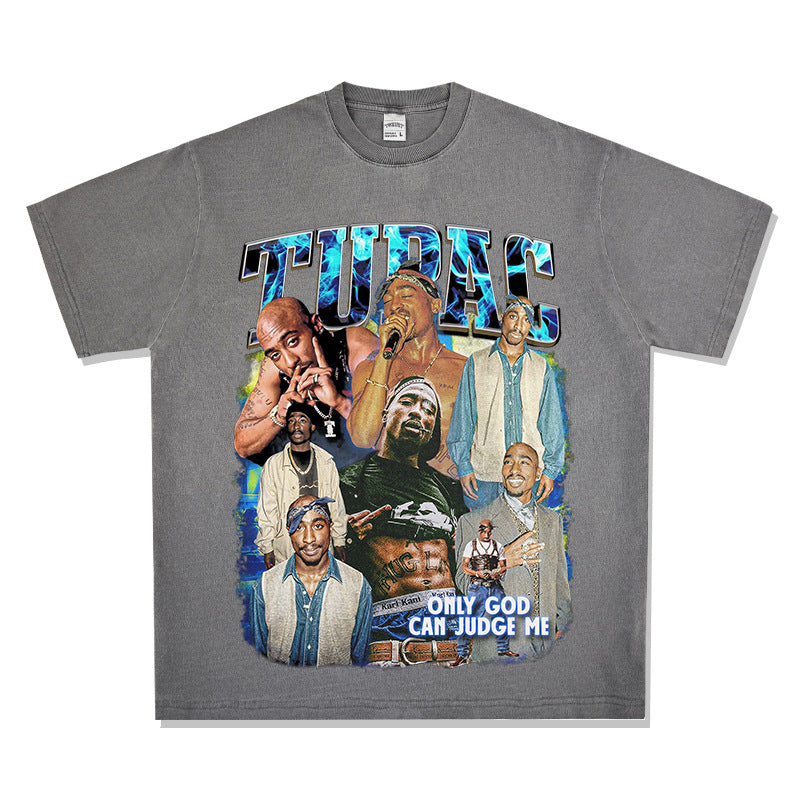 Outfit streetwear vintage hip hop tupac print short sleeve t-shirt