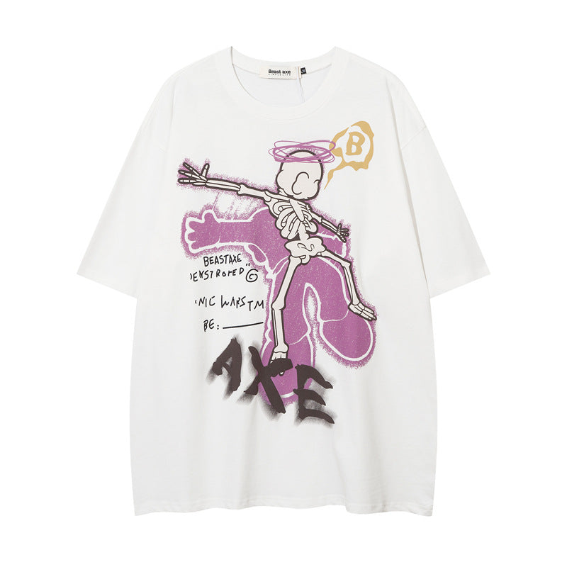 Y2K mens shirt skull foam print short-sleeved T-shirt