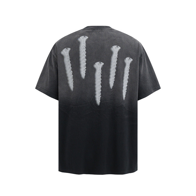 Vintage Usa Shirt Retro Iron Nail Print gradual change washed do old short sleeve T-shirt