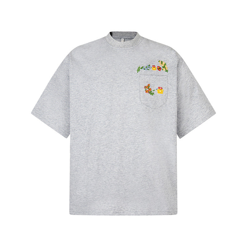 Vintage Usa Shirt Vintage Floral Embroidery Short Sleeve T-Shirt Crew Neck Top