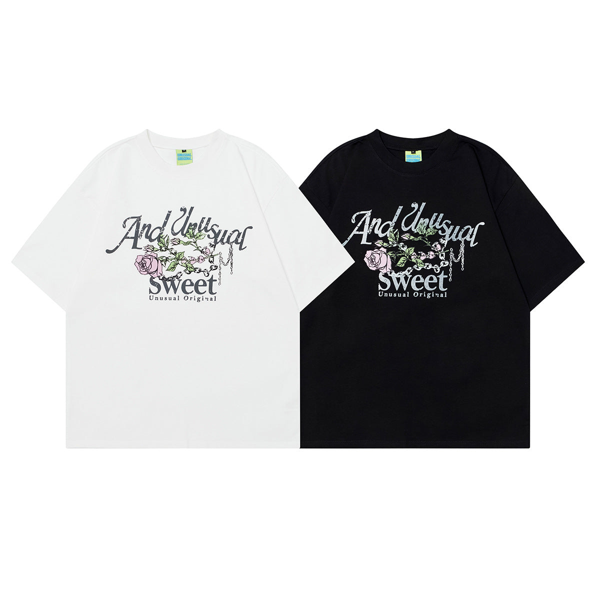 Unisex T-shirts Summer Vintage Rose Letter Men's Loose Short Sleeve T-Shirt