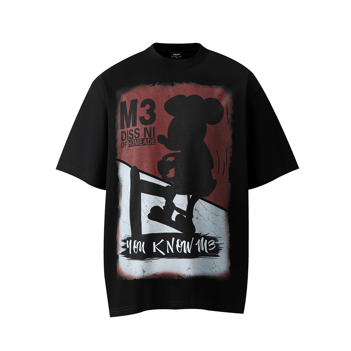 60s Style T Shirts Washed Old Cartoon Anime Print Short Sleeve T