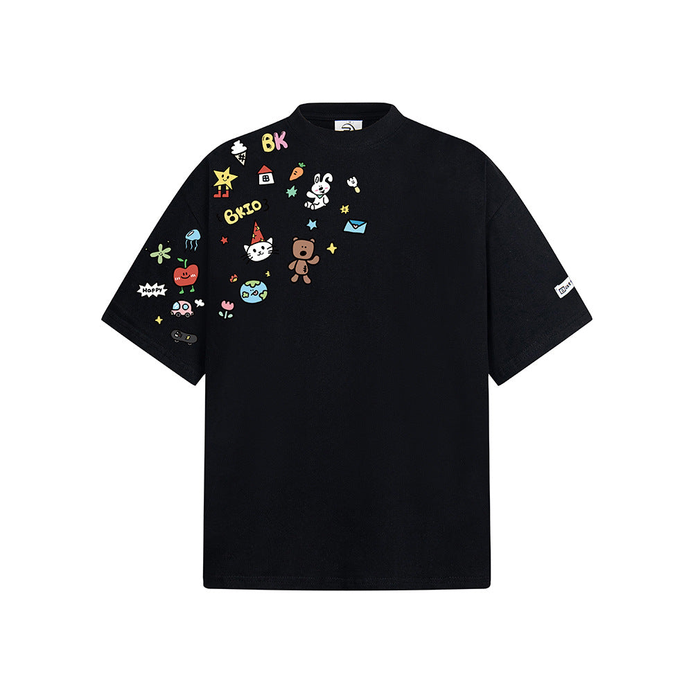 Nostalgia T Shirts Graffiti Hand Painted Flower Short Sleeve T-Shirt Loose Casual Top