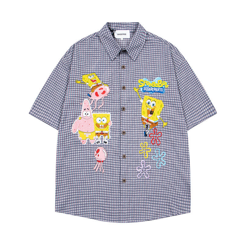 Y2K mens shirt retro fun cartoon print short sleeve shirt