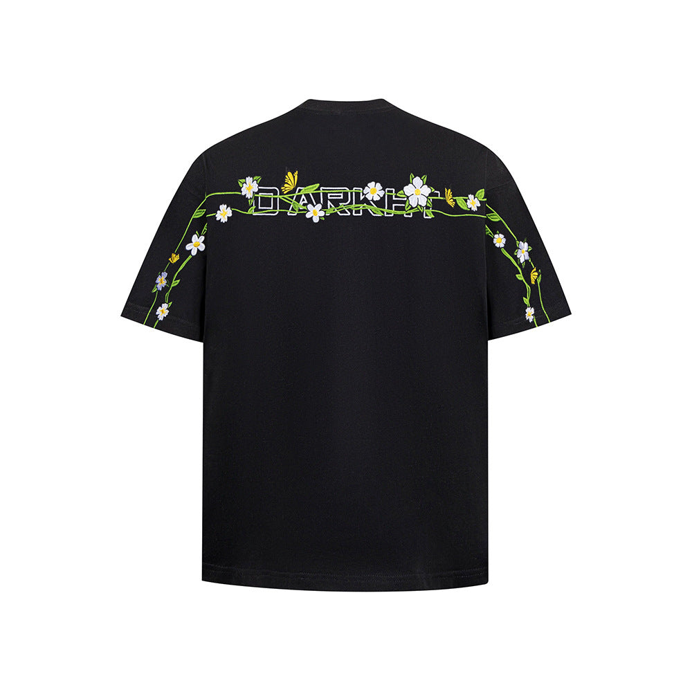 Vintage Usa Shirt Vintage Floral Embroidery Short Sleeve T-Shirt