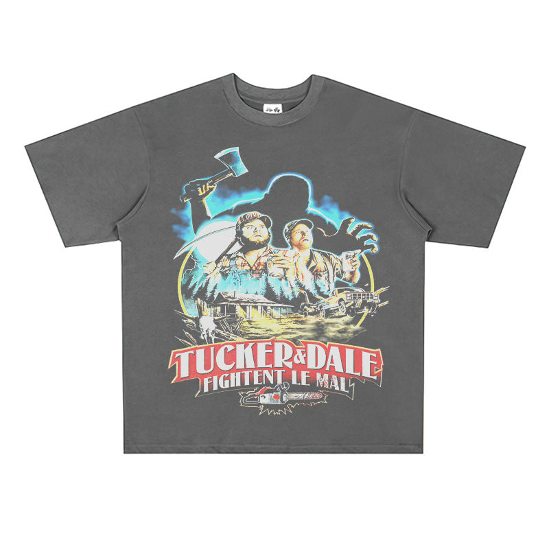 Film Star T Shirt Movie Tucker and Dale Vs Evil Pure Cotton Loose Short Sleeve American Retro T-shirt Men and Women