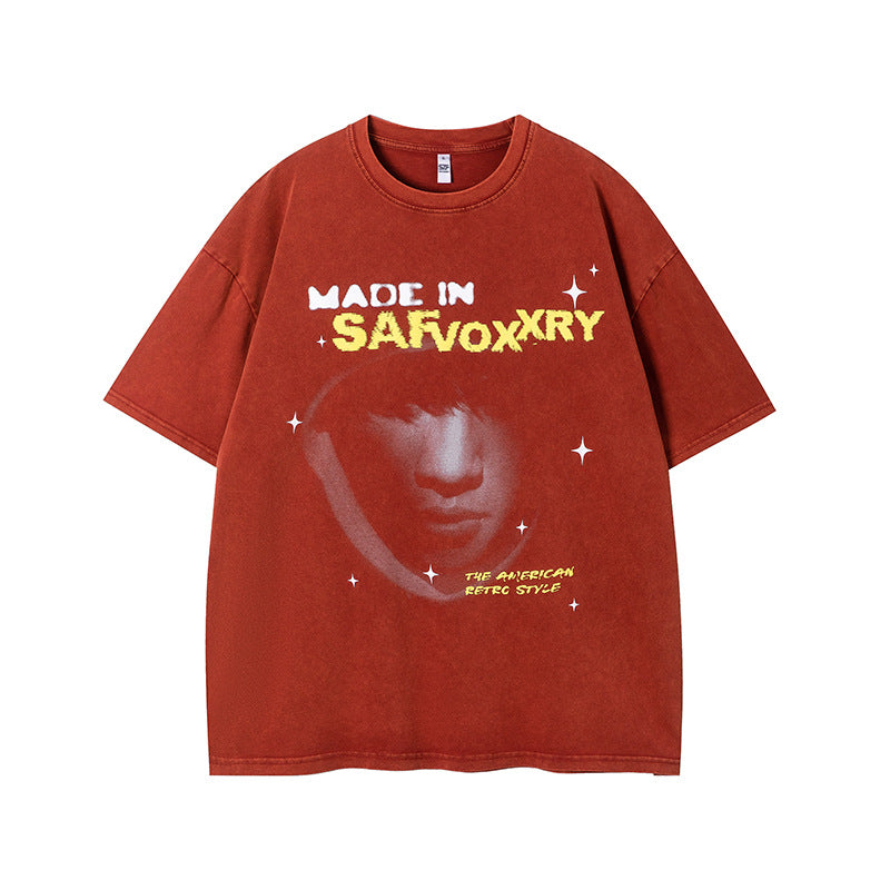 Vintage Tišö Rt Portrait Print Summer Short Sleeve T-Shirt