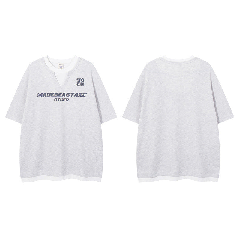 Y2K Mens ShirtT Casual Loose Waffle Crew Neck