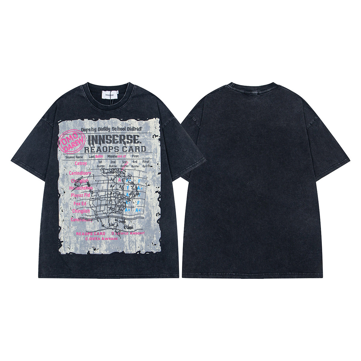 Retro Style Shirt For Men Summer Vintage Graffiti Print Washed T-Shirt Short Sleeve