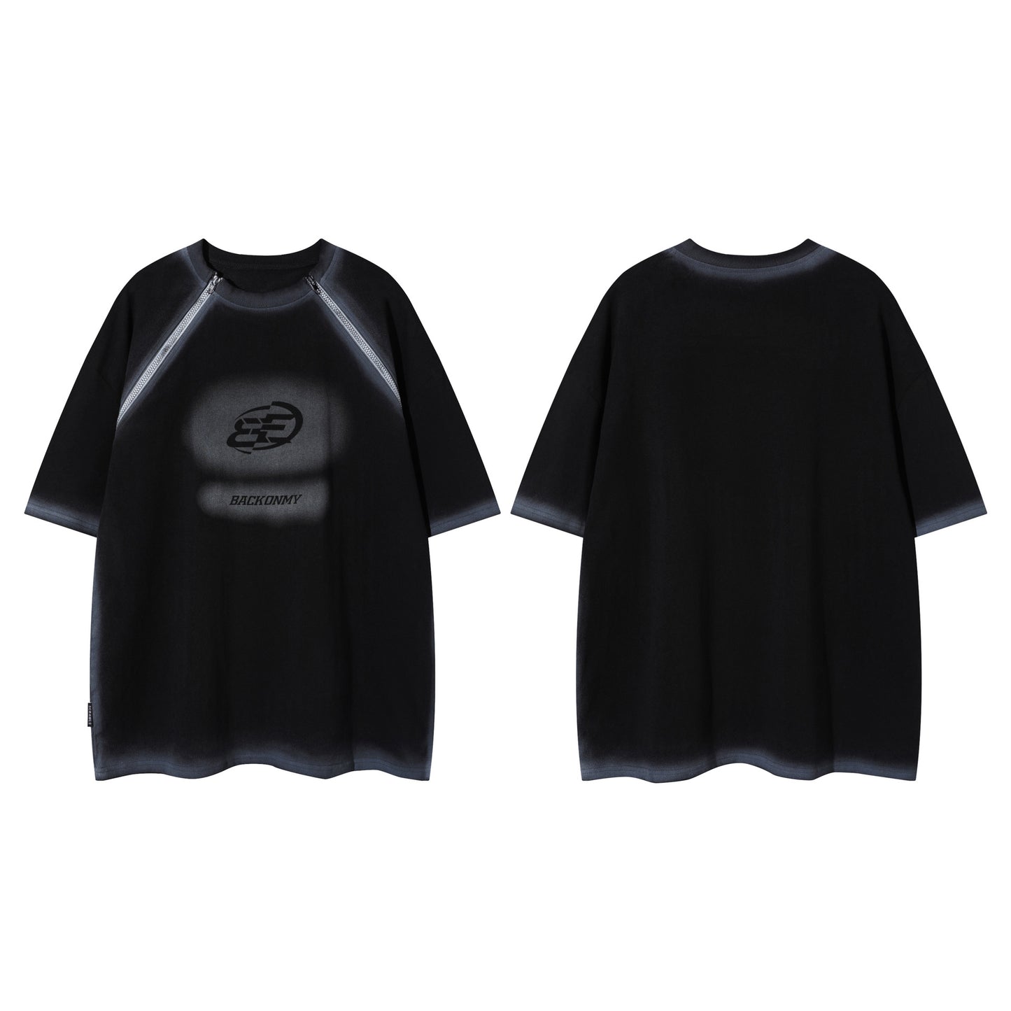 1990 Fashion T-Shirt Vintage Double Zipper Short Sleeve