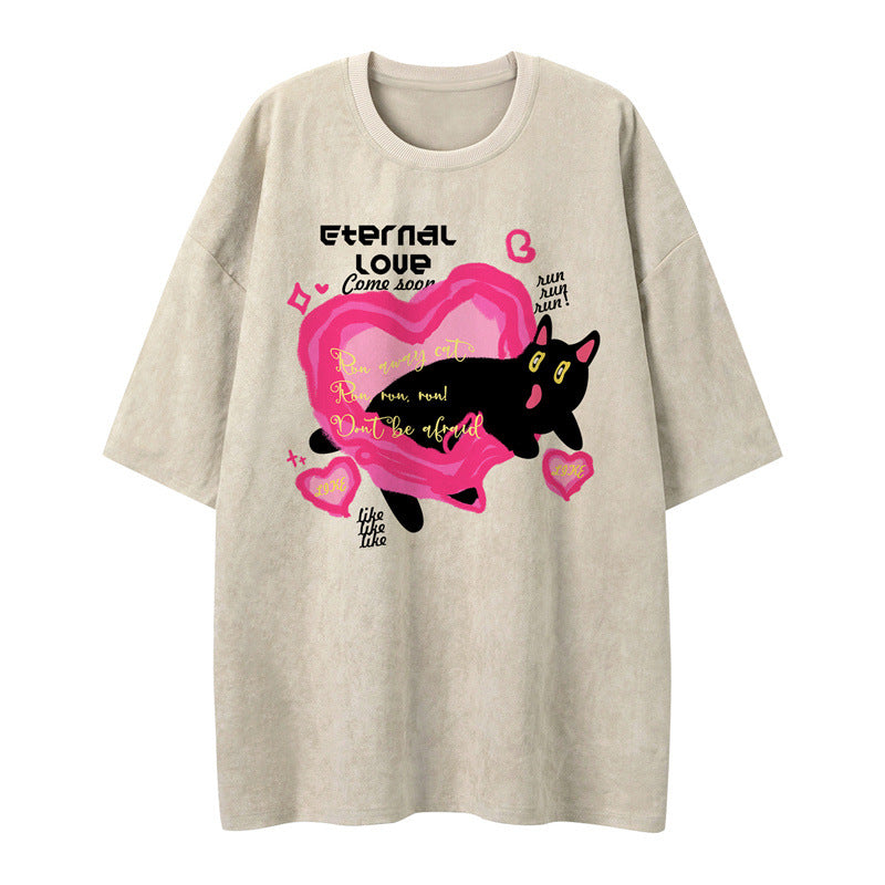 US drip outfits summer vintage love pussy casual loose short sleeve T-Shirts