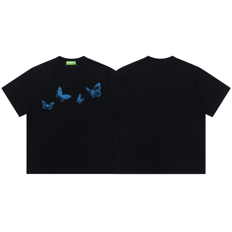 Hip Hop Shirts For Boys Butterfly Print Loose Short Sleeve Solona Cleanfit T-Shirt