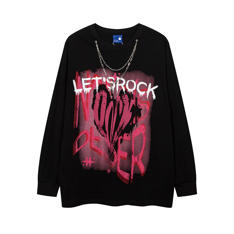 Vintage T Shirts Hip Hop Graffiti Letter Long Sleeve T-Shirt Men's Loose Top