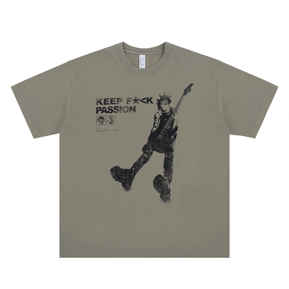 Vintage 90s Hip Hop Clothing Summer Hip Hop Guitarist Slogan Print Crew Neck Short Sleeve T-Shirt