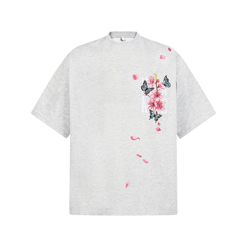 Casual Street Wear Vintage Embroidered Floral Short Sleeve T-Shirt