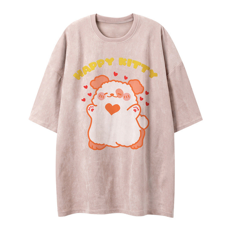US drip outfits Summer Vintage Alphabet Doll Casual Loose Short Sleeve T-Shirts