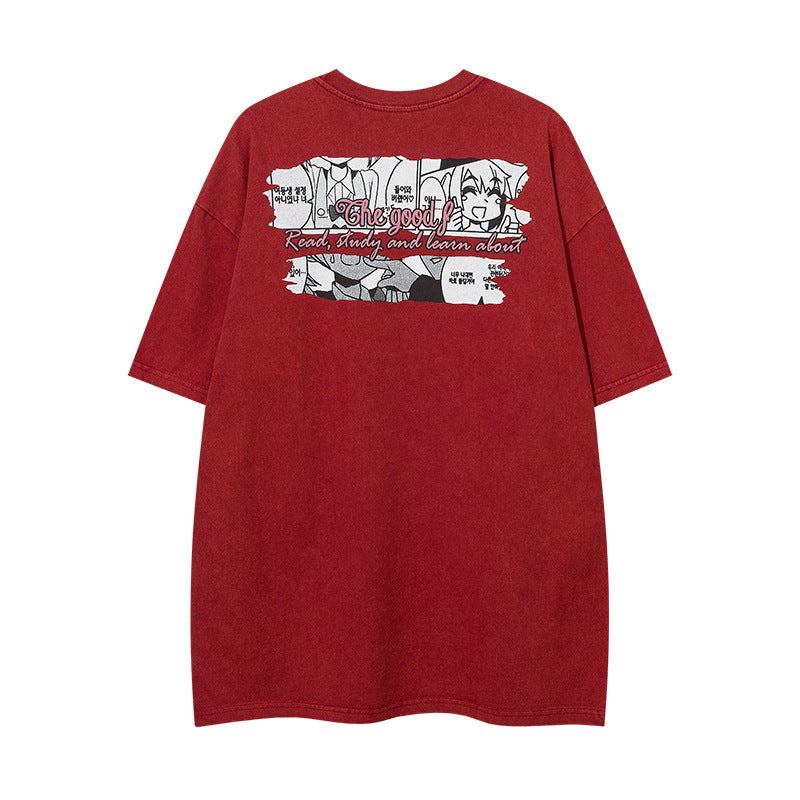 Vintage T Shirts Hip Hop Vintage Cartoon Wash Short Sleeve T-Shirt